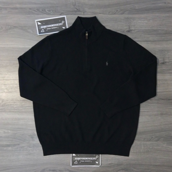 POLO RALPH LAUREN Men’s Big & Tall Wool Quarter-Zip Knit Sweater Black NWOT - Picture 1 of 11